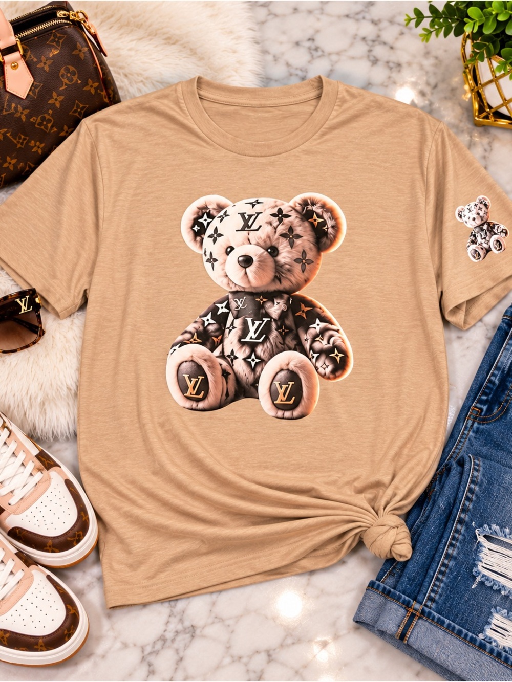 Beige Teddy Monogram Short Sleeve Tee